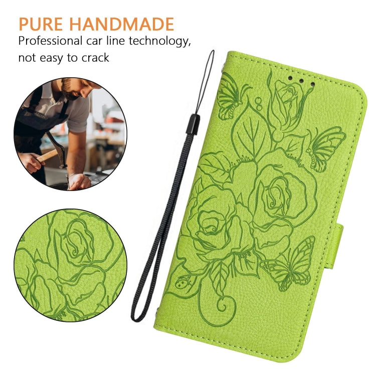 For iPhone 16 Pro Max Embossed Rose RFID Anti-theft Leather Phone Case(Green) - iPhone 16 Pro Max Cases by PMC Jewellery | Online Shopping South Africa | PMC Jewellery | Buy Now Pay Later Mobicred