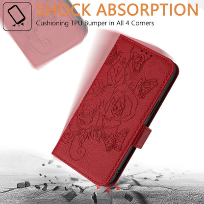 For iPhone SE 2024 Embossed Rose RFID Anti-theft Leather Phone Case(Red) - More iPhone Cases by PMC Jewellery | Online Shopping South Africa | PMC Jewellery | Buy Now Pay Later Mobicred