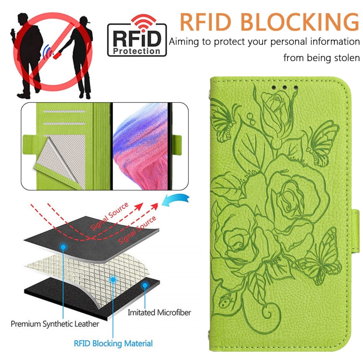 For Samsung Galaxy S25 Ultra 5G Embossed Rose RFID Anti-theft Leather Phone Case(Green) - Galaxy S25 Ultra 5G Cases by PMC Jewellery | Online Shopping South Africa | PMC Jewellery | Buy Now Pay Later Mobicred