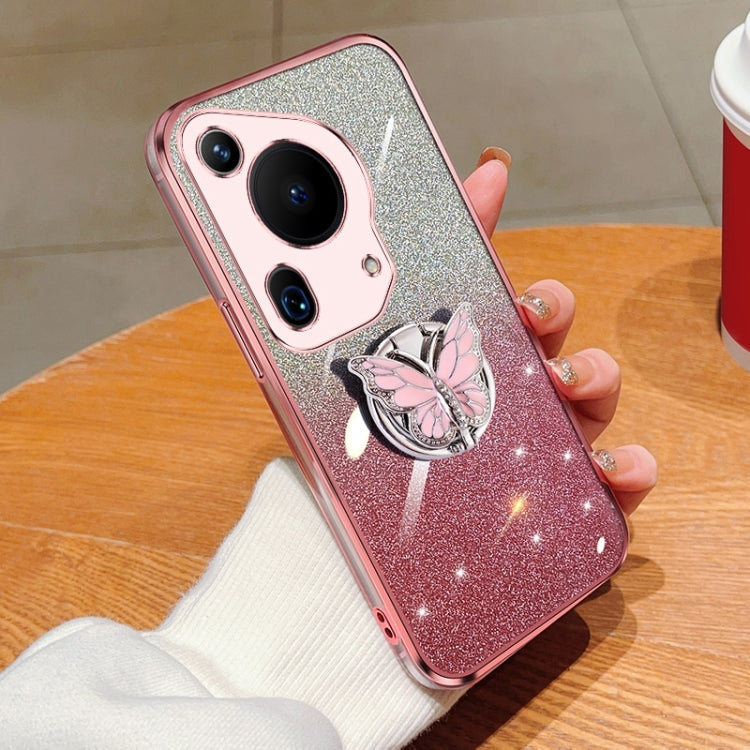 For Huawei Pura 70 Ultra Plated Gradient Glitter Butterfly Holder TPU Phone Case(Pink) - Huawei Cases by PMC Jewellery | Online Shopping South Africa | PMC Jewellery | Buy Now Pay Later Mobicred