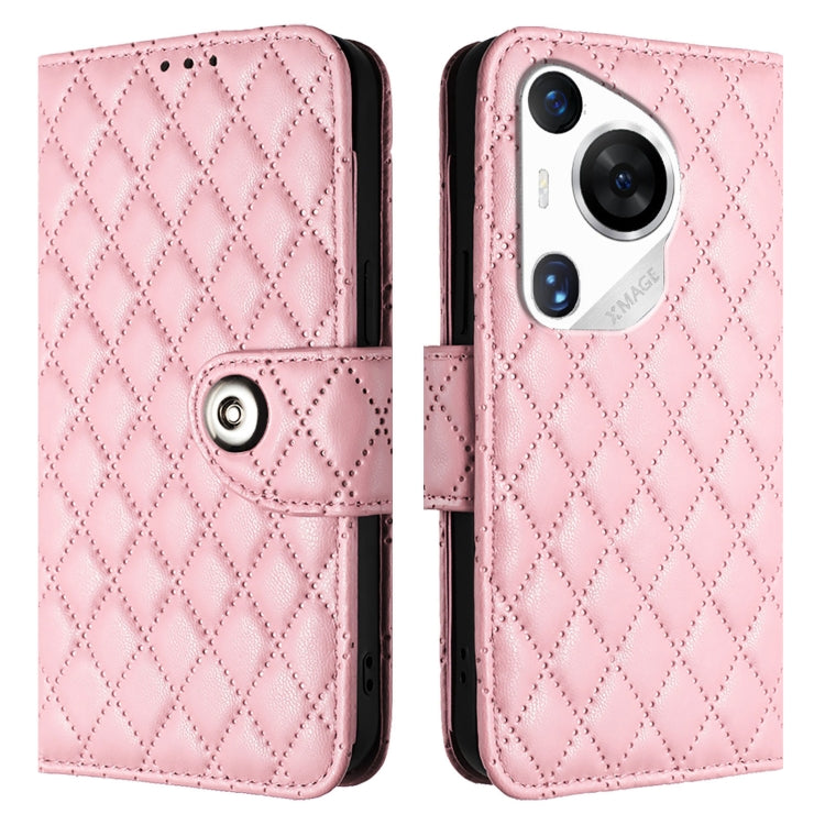 For Huawei Pura 70 Pro Rhombic Texture Flip Leather Phone Case with Lanyard(Pink) - Huawei Cases by PMC Jewellery | Online Shopping South Africa | PMC Jewellery | Buy Now Pay Later Mobicred