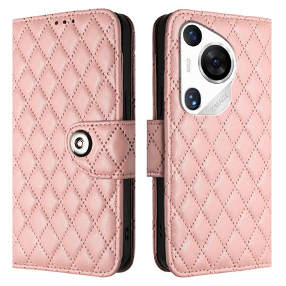 For Huawei Pura 70 Pro Rhombic Texture Flip Leather Phone Case with Lanyard(Coral Pink) - Huawei Cases by PMC Jewellery | Online Shopping South Africa | PMC Jewellery | Buy Now Pay Later Mobicred