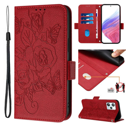 For Blackview A53 Embossed Rose RFID Anti-theft Leather Phone Case(Red) - More Brand by PMC Jewellery | Online Shopping South Africa | PMC Jewellery | Buy Now Pay Later Mobicred