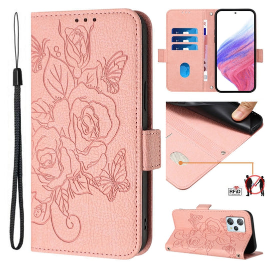 For Blackview A53 Embossed Rose RFID Anti-theft Leather Phone Case(Pink) - More Brand by PMC Jewellery | Online Shopping South Africa | PMC Jewellery | Buy Now Pay Later Mobicred