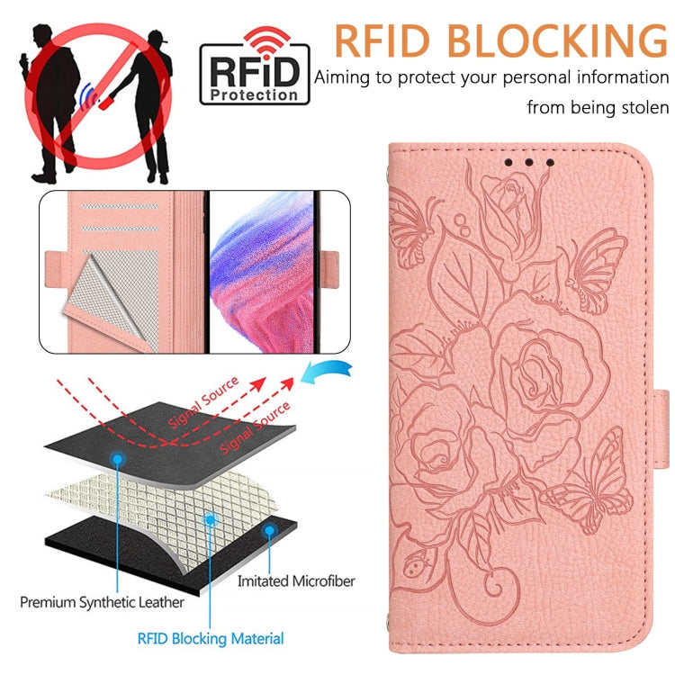 For Blackview A53 Embossed Rose RFID Anti-theft Leather Phone Case(Pink) - More Brand by PMC Jewellery | Online Shopping South Africa | PMC Jewellery | Buy Now Pay Later Mobicred