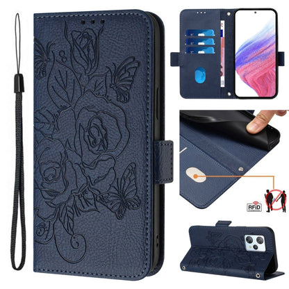 For Blackview A53 Embossed Rose RFID Anti-theft Leather Phone Case(Dark Blue) - More Brand by PMC Jewellery | Online Shopping South Africa | PMC Jewellery | Buy Now Pay Later Mobicred