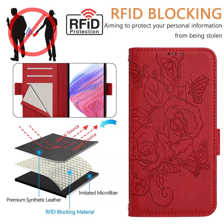 For Blackview Color 8 / Oscal Modern 8 Embossed Rose RFID Anti-theft Leather Phone Case(Red) - More Brand by PMC Jewellery | Online Shopping South Africa | PMC Jewellery | Buy Now Pay Later Mobicred