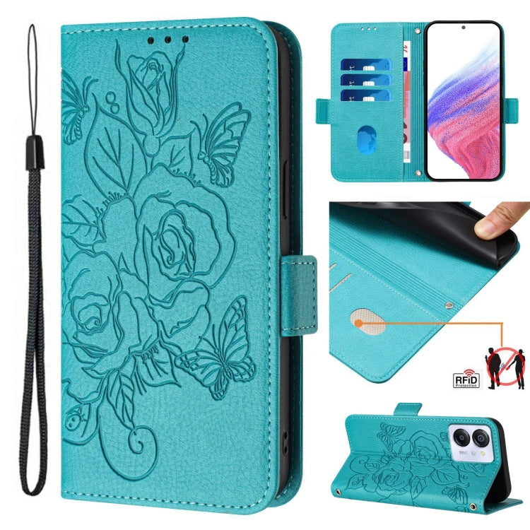 For Blackview Color 8 / Oscal Modern 8 Embossed Rose RFID Anti-theft Leather Phone Case(Light Blue) - More Brand by PMC Jewellery | Online Shopping South Africa | PMC Jewellery | Buy Now Pay Later Mobicred