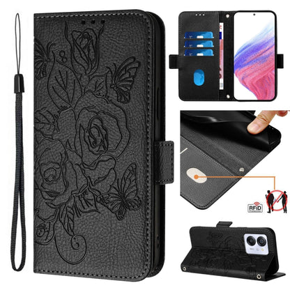 For Blackview Color 8 / Oscal Modern 8 Embossed Rose RFID Anti-theft Leather Phone Case(Black) - More Brand by PMC Jewellery | Online Shopping South Africa | PMC Jewellery | Buy Now Pay Later Mobicred