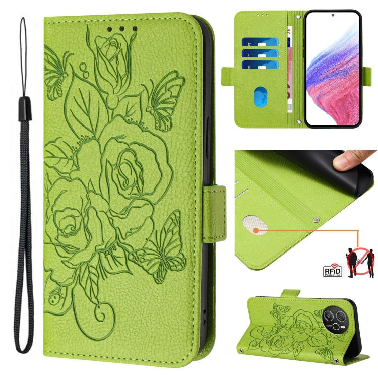 For Blackview Shark 8 Embossed Rose RFID Anti-theft Leather Phone Case(Green) - More Brand by PMC Jewellery | Online Shopping South Africa | PMC Jewellery | Buy Now Pay Later Mobicred