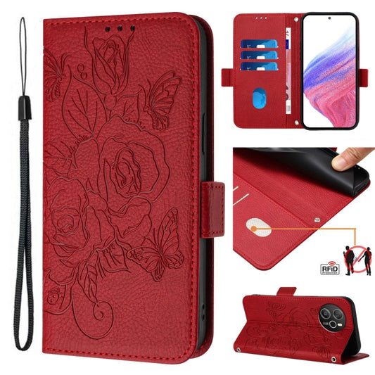 For Blackview Shark 8 Embossed Rose RFID Anti-theft Leather Phone Case(Red) - More Brand by PMC Jewellery | Online Shopping South Africa | PMC Jewellery | Buy Now Pay Later Mobicred