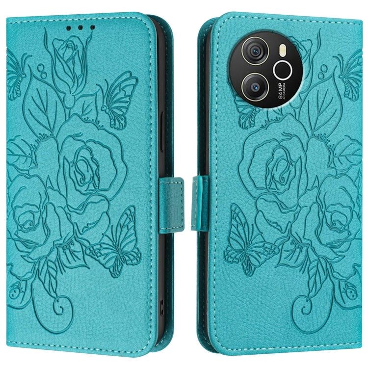 For Blackview Shark 8 Embossed Rose RFID Anti-theft Leather Phone Case(Light Blue) - More Brand by PMC Jewellery | Online Shopping South Africa | PMC Jewellery | Buy Now Pay Later Mobicred