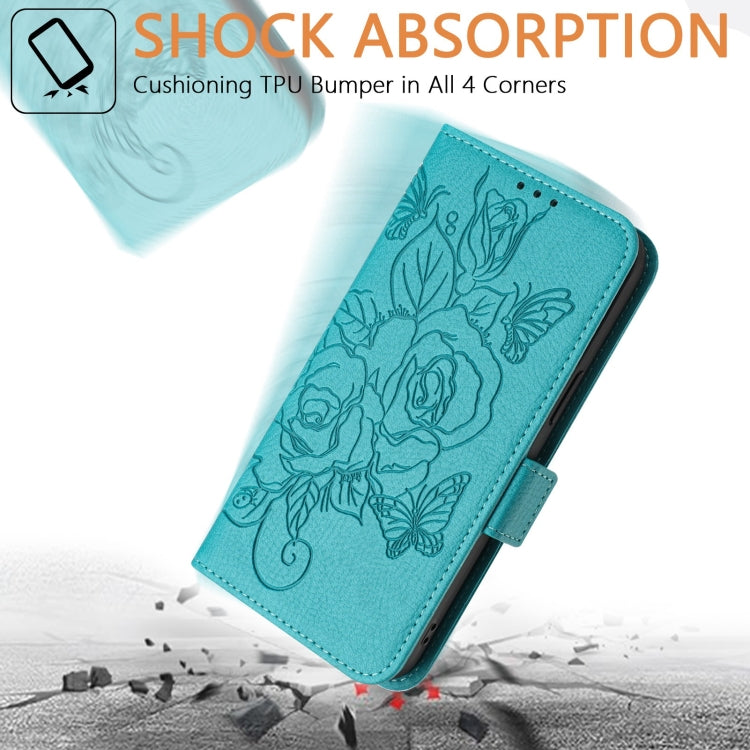 For Blackview Shark 8 Embossed Rose RFID Anti-theft Leather Phone Case(Light Blue) - More Brand by PMC Jewellery | Online Shopping South Africa | PMC Jewellery | Buy Now Pay Later Mobicred