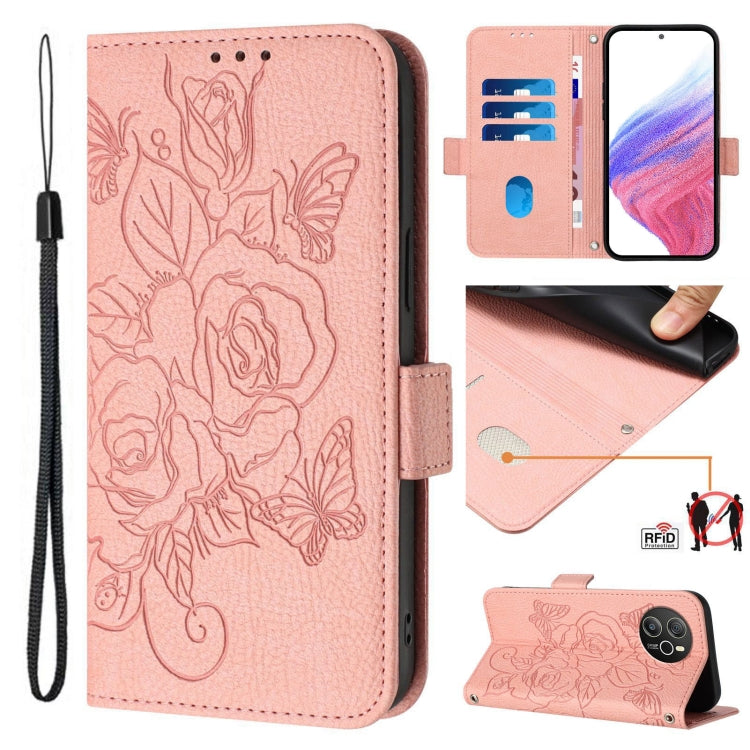 For Blackview Shark 8 Embossed Rose RFID Anti-theft Leather Phone Case(Pink) - More Brand by PMC Jewellery | Online Shopping South Africa | PMC Jewellery | Buy Now Pay Later Mobicred