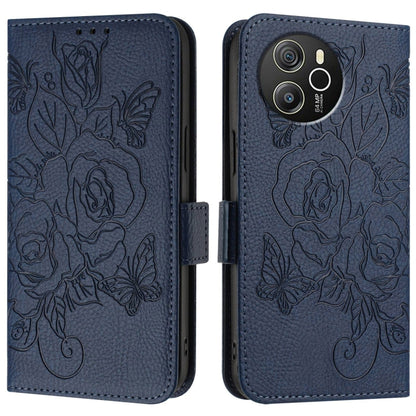 For Blackview Shark 8 Embossed Rose RFID Anti-theft Leather Phone Case(Dark Blue) - More Brand by PMC Jewellery | Online Shopping South Africa | PMC Jewellery | Buy Now Pay Later Mobicred
