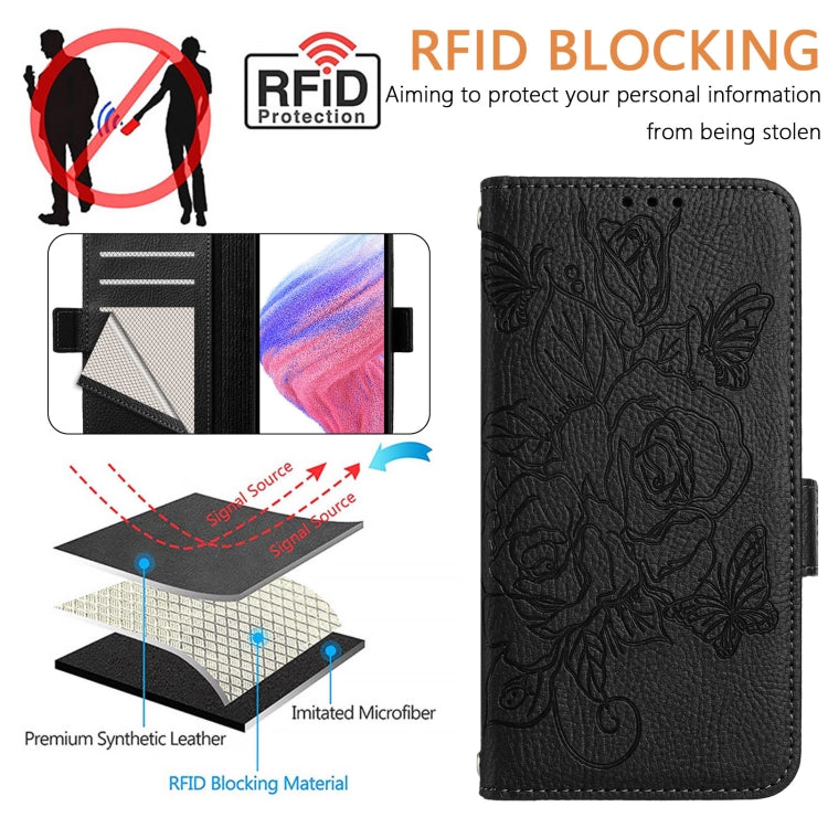 For Blackview Shark 8 Embossed Rose RFID Anti-theft Leather Phone Case(Black) - More Brand by PMC Jewellery | Online Shopping South Africa | PMC Jewellery | Buy Now Pay Later Mobicred