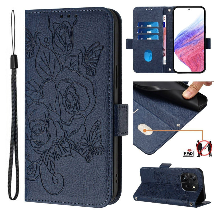 For Blackview WAVE 6C Embossed Rose RFID Anti-theft Leather Phone Case(Dark Blue) - More Brand by PMC Jewellery | Online Shopping South Africa | PMC Jewellery | Buy Now Pay Later Mobicred