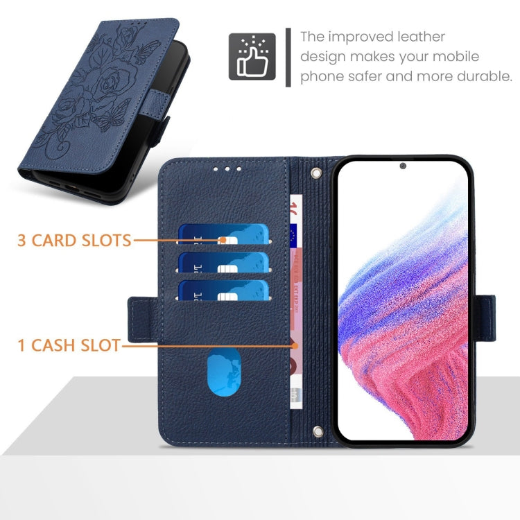 For Google Pixel 9 / 9 Pro Embossed Rose RFID Anti-theft Leather Phone Case(Dark Blue) - Google Cases by PMC Jewellery | Online Shopping South Africa | PMC Jewellery | Buy Now Pay Later Mobicred