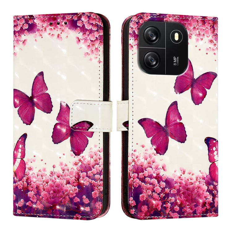 For Blackview Wave 6C 3D Painting Horizontal Flip Leather Phone Case(Rose Butterfly) - More Brand by PMC Jewellery | Online Shopping South Africa | PMC Jewellery | Buy Now Pay Later Mobicred