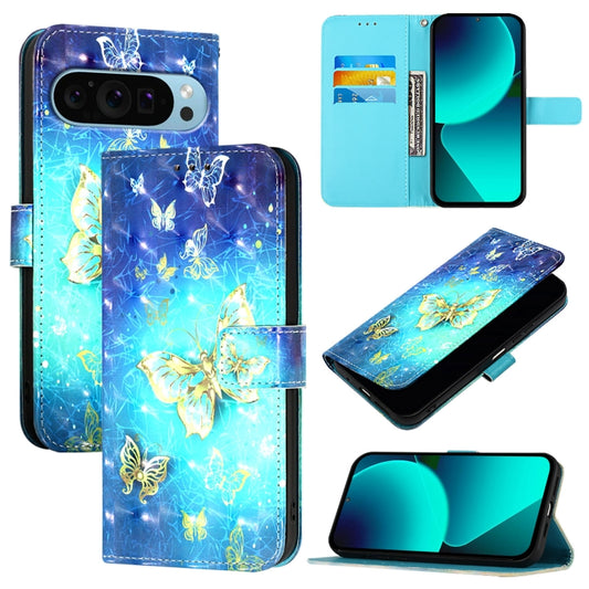 For Google Pixel 9 3D Painting Horizontal Flip Leather Phone Case(Golden Butterfly) - Google Cases by PMC Jewellery | Online Shopping South Africa | PMC Jewellery | Buy Now Pay Later Mobicred