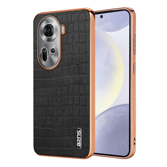 For OPPO Reno11 Global AZNS Electroplated Frame Crocodile Texture Full Coverage Phone Case(Black) - Reno11 Cases by AZNS | Online Shopping South Africa | PMC Jewellery | Buy Now Pay Later Mobicred