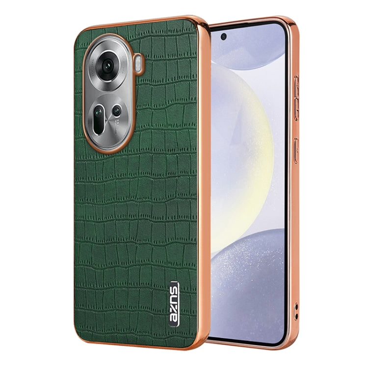 For OPPO Reno11 Global AZNS Electroplated Frame Crocodile Texture Full Coverage Phone Case(Green) - Reno11 Cases by AZNS | Online Shopping South Africa | PMC Jewellery | Buy Now Pay Later Mobicred