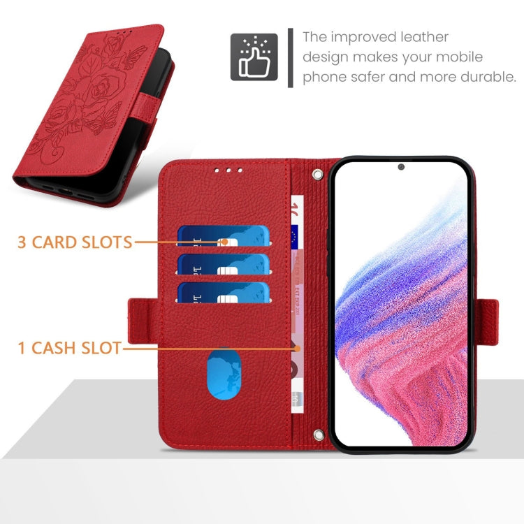 For Huawei Pura 70 Pro Embossed Rose RFID Anti-theft Leather Phone Case(Red) - Huawei Cases by PMC Jewellery | Online Shopping South Africa | PMC Jewellery | Buy Now Pay Later Mobicred