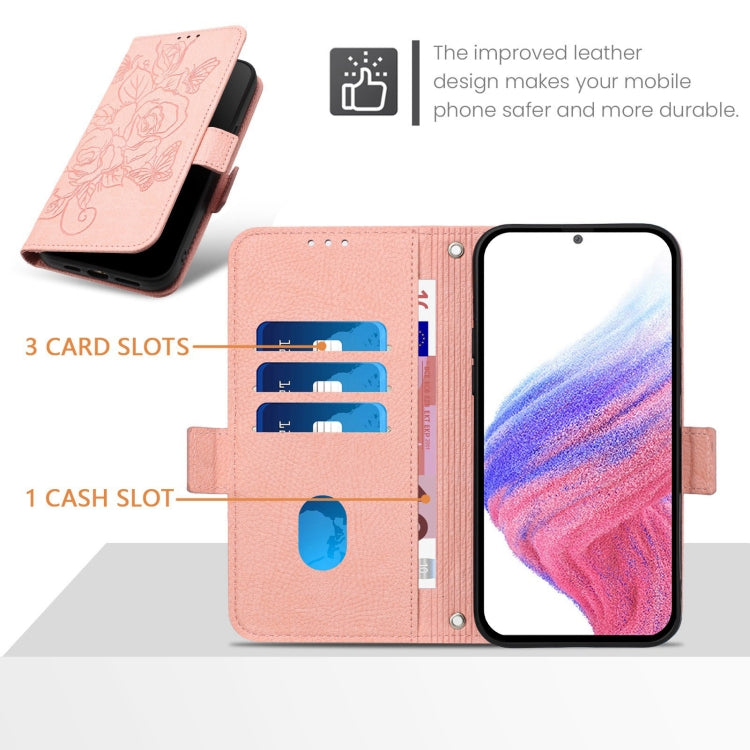 For Huawei Pura 70 Pro Embossed Rose RFID Anti-theft Leather Phone Case(Pink) - Huawei Cases by PMC Jewellery | Online Shopping South Africa | PMC Jewellery | Buy Now Pay Later Mobicred