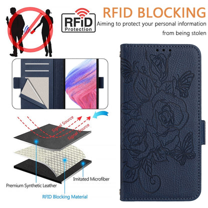 For Honor Magic6 Pro 5G Embossed Rose RFID Anti-theft Leather Phone Case(Dark Blue) - Honor Cases by PMC Jewellery | Online Shopping South Africa | PMC Jewellery | Buy Now Pay Later Mobicred