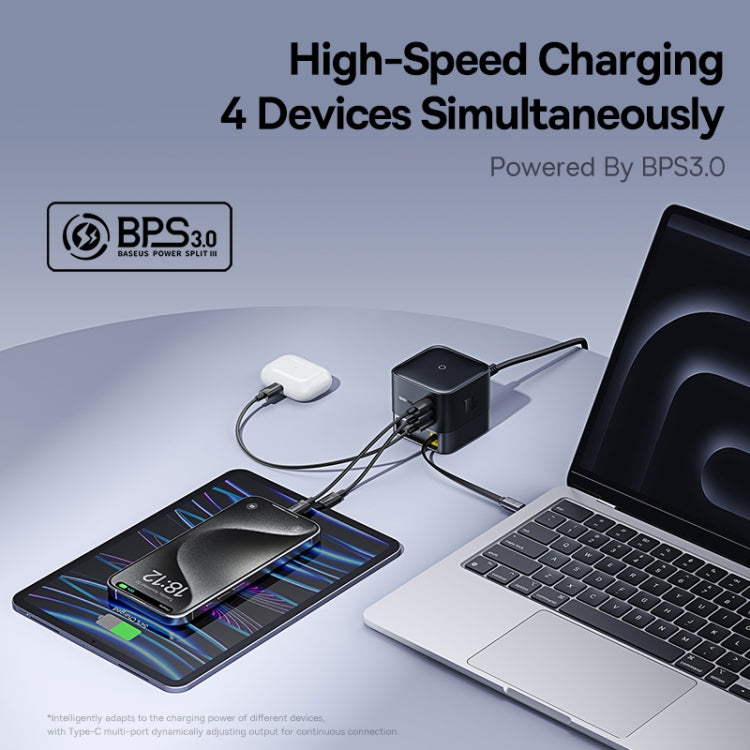 Baseus Super GaN 100W USB-C / Type-C Retractable Cable Desktop Charger, Specification:US Plug(Black) - Multifunction Charger by Baseus | Online Shopping South Africa | PMC Jewellery | Buy Now Pay Later Mobicred