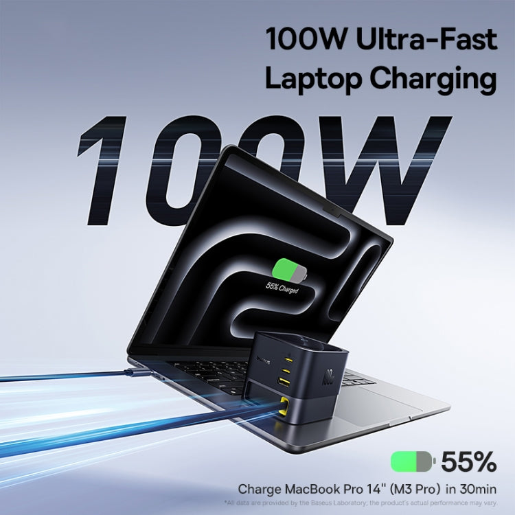 Baseus Super GaN 100W USB-C / Type-C Retractable Cable Desktop Charger, Specification:EU Plug(Black) - Multifunction Charger by Baseus | Online Shopping South Africa | PMC Jewellery | Buy Now Pay Later Mobicred