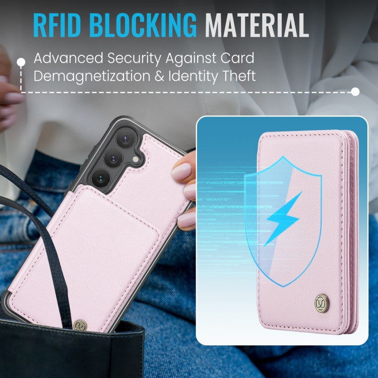 For Samsung Galaxy S24 FE 5G JEEHOOD J05 Business Magnetic Style RFID Leather Phone Case(Pink) - Galaxy S24 FE 5G Cases by JEEHOOD | Online Shopping South Africa | PMC Jewellery | Buy Now Pay Later Mobicred