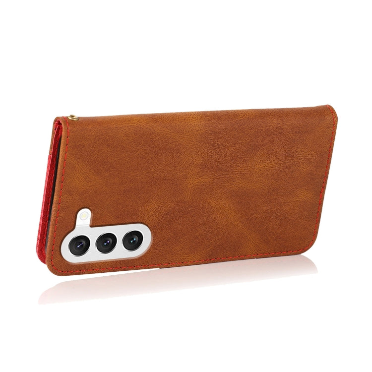 For Samsung Galaxy S25 5G Dual-color Stitching Leather Phone Case(Brown Red) - Galaxy S25 5G Cases by PMC Jewellery | Online Shopping South Africa | PMC Jewellery | Buy Now Pay Later Mobicred