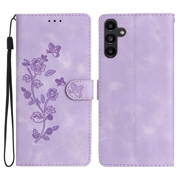 For Samsung Galaxy S25 5G Flower Butterfly Embossing Pattern Leather Phone Case(Purple) - Galaxy S25 5G Cases by PMC Jewellery | Online Shopping South Africa | PMC Jewellery | Buy Now Pay Later Mobicred