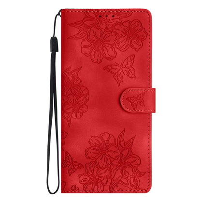 For Samsung Galaxy S25 Ultra 5G Cherry Blossom Butterfly Skin Feel Embossed PU Phone Case(Red) - Galaxy S25 Ultra 5G Cases by PMC Jewellery | Online Shopping South Africa | PMC Jewellery | Buy Now Pay Later Mobicred