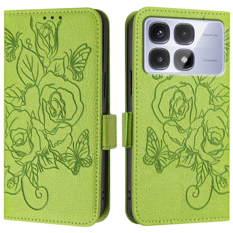 For Redmi K70 Ultra 5G Global Embossed Rose RFID Anti-theft Leather Phone Case(Green) - Xiaomi Cases by PMC Jewellery | Online Shopping South Africa | PMC Jewellery | Buy Now Pay Later Mobicred