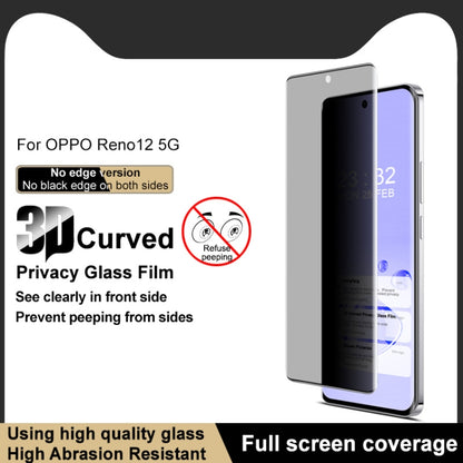 For OPPO Reno12 Global imak 3D Curved Privacy Full Screen Tempered Glass Film - Reno12 Tempered Glass by imak | Online Shopping South Africa | PMC Jewellery | Buy Now Pay Later Mobicred