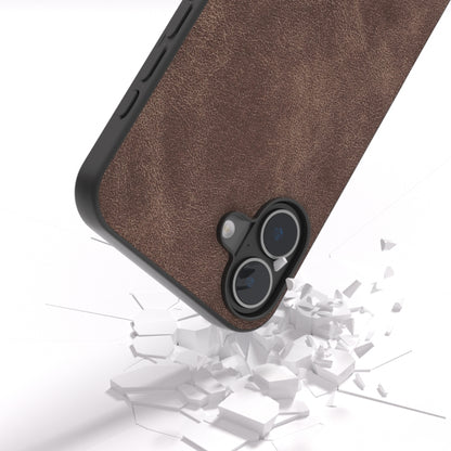 For iPhone 16 Black Frame PU Leather Full Coverage Phone Case(Coffee) - iPhone 16 Cases by PMC Jewellery | Online Shopping South Africa | PMC Jewellery | Buy Now Pay Later Mobicred