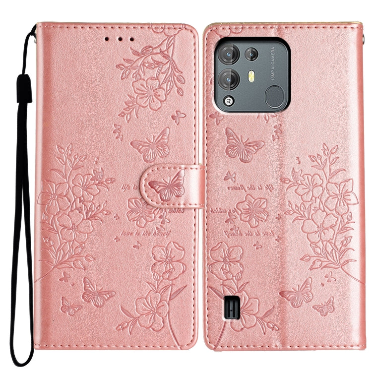 For Blackview A55 Pro Butterflies and Flowers Leather Phone Case(Rose Gold) - More Brand by PMC Jewellery | Online Shopping South Africa | PMC Jewellery | Buy Now Pay Later Mobicred