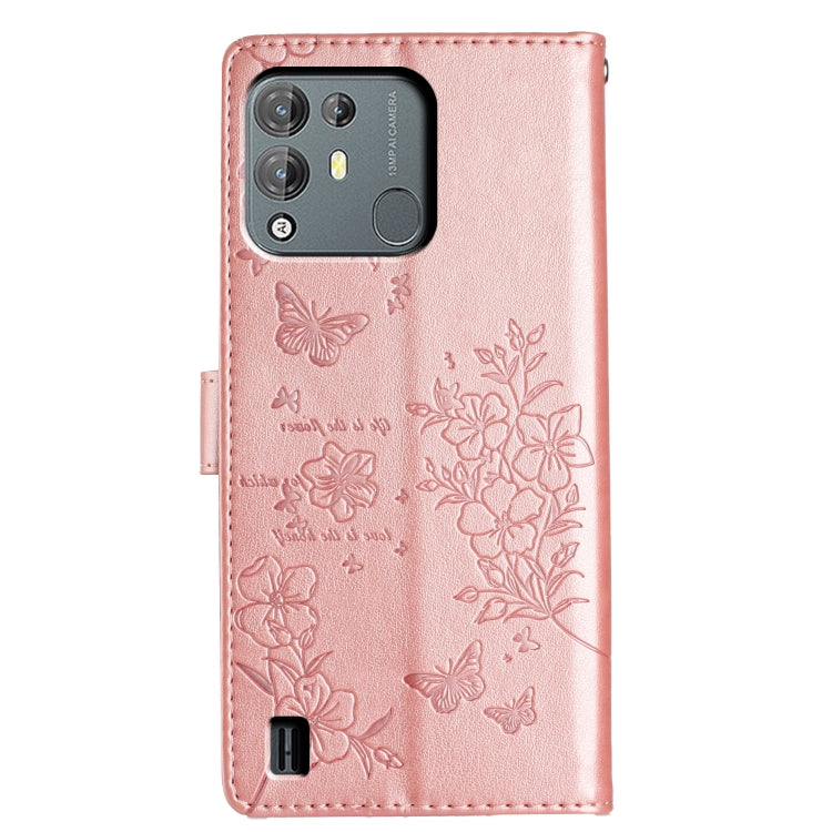 For Blackview A55 Pro Butterflies and Flowers Leather Phone Case(Rose Gold) - More Brand by PMC Jewellery | Online Shopping South Africa | PMC Jewellery | Buy Now Pay Later Mobicred