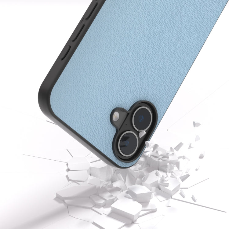 For iPhone 16 Plus ABEEL Black Frame Genuine Leather Elegant Phone Case(Sky Blue) - iPhone 16 Plus Cases by PMC Jewellery | Online Shopping South Africa | PMC Jewellery | Buy Now Pay Later Mobicred