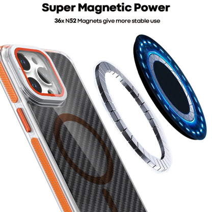 For iPhone 16 Pro Magsafe Dual-Color Carbon Fiber Lens Film Phone Case with Lens Fold Holder(Orange) - iPhone 16 Pro Cases by PMC Jewellery | Online Shopping South Africa | PMC Jewellery | Buy Now Pay Later Mobicred