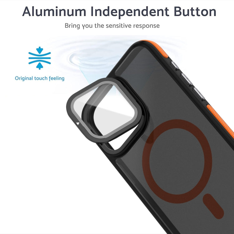 For iPhone 16 Pro Magsafe Dual-Color Skin Feel Lens Film Phone Case with Lens Fold Holder(Orange) - iPhone 16 Pro Cases by PMC Jewellery | Online Shopping South Africa | PMC Jewellery | Buy Now Pay Later Mobicred