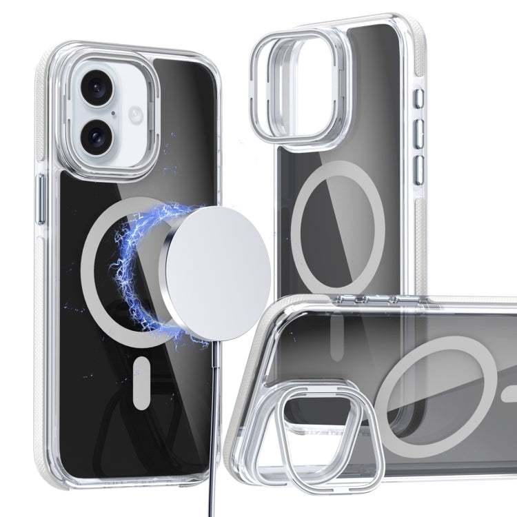 For iPhone 16 Magsafe Dual-Color Transparent Black Lens Holder Phone Case(White) - iPhone 16 Cases by PMC Jewellery | Online Shopping South Africa | PMC Jewellery | Buy Now Pay Later Mobicred