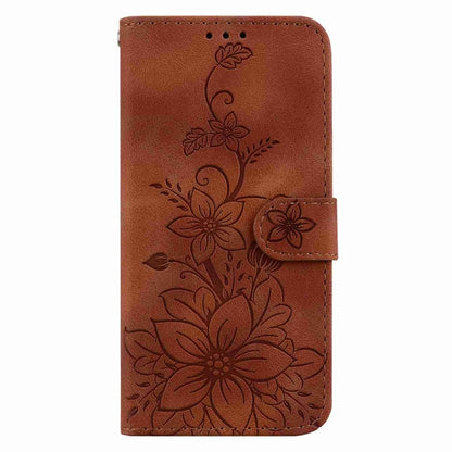 For Samsung Galaxy S25 5G Lily Embossed Leather Phone Case(Brown) - Galaxy S25 5G Cases by PMC Jewellery | Online Shopping South Africa | PMC Jewellery | Buy Now Pay Later Mobicred