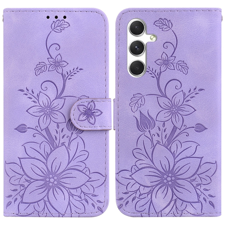 For Samsung Galaxy S25+ 5G Lily Embossed Leather Phone Case(Purple) - Galaxy S25+ 5G Cases by PMC Jewellery | Online Shopping South Africa | PMC Jewellery | Buy Now Pay Later Mobicred