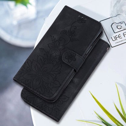 For Samsung Galaxy S25+ 5G Lily Embossed Leather Phone Case(Black) - Galaxy S25+ 5G Cases by PMC Jewellery | Online Shopping South Africa | PMC Jewellery | Buy Now Pay Later Mobicred