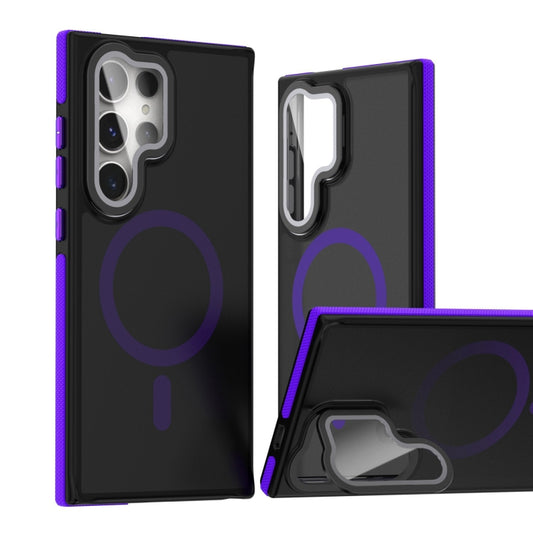 For Samsung Galaxy S24 Ultra 5G Magsafe Dual-Color Skin Feel Lens Film Phone Case with Lens Fold Holder(Purple) - Galaxy S24 Ultra 5G Cases by PMC Jewellery | Online Shopping South Africa | PMC Jewellery | Buy Now Pay Later Mobicred