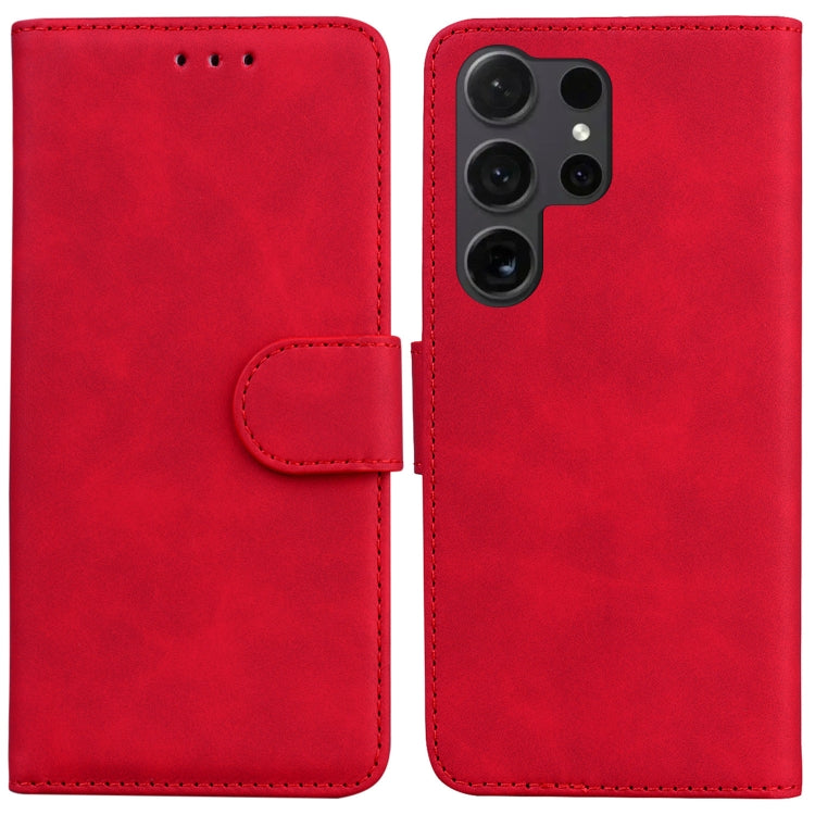 For Samsung Galaxy S25 Ultra 5G Skin Feel Pure Color Flip Leather Phone Case(Red) - Galaxy S25 Ultra 5G Cases by PMC Jewellery | Online Shopping South Africa | PMC Jewellery | Buy Now Pay Later Mobicred