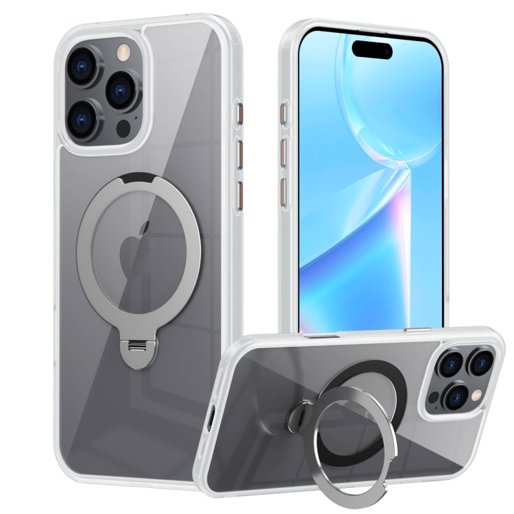 For iPhone 16 Pro Max Transparent MagSafe Magnetic Rotating Ring Holder Phone Case(White) - iPhone 16 Pro Max Cases by PMC Jewellery | Online Shopping South Africa | PMC Jewellery | Buy Now Pay Later Mobicred